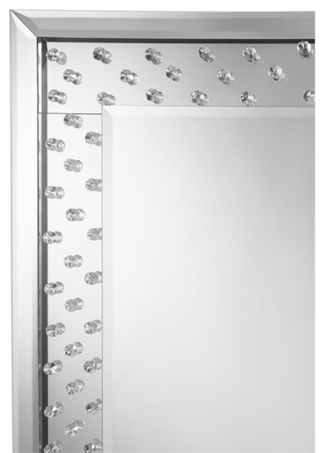 Pemberly Row Modern Glass Acrylic Silver Crystal Inlay Floor Mirror ... in