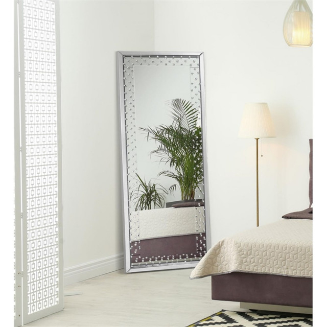 Pemberly Row Modern Glass Acrylic Silver Crystal Inlay Floor Mirror ... regarding