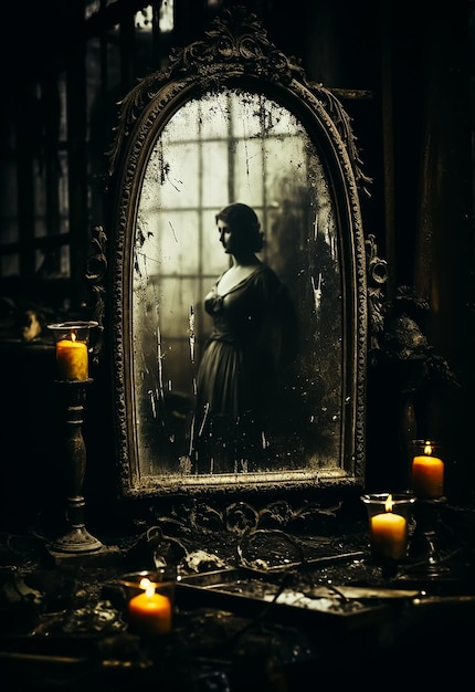 Premium Ai Image | Spelled Horror Vintage Classic Mirror Haunted Mirror ... for Reflecting Montana's Spirit The Bozeman Oval Mirror Story