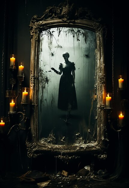 Premium Ai Image | Spelled Horror Vintage Classic Mirror Haunted Mirror ... in Reflecting Montana's Spirit The Bozeman Oval Mirror Story