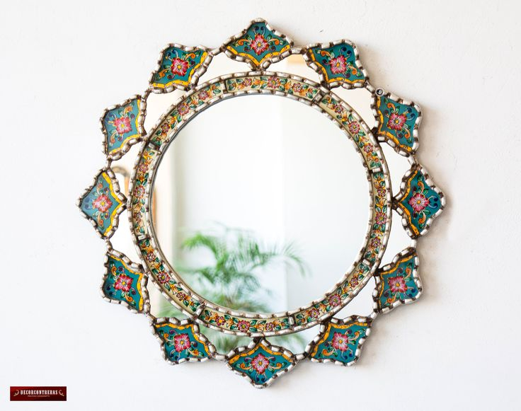 Turquoise Round Wall Mirror Decorative Peruvian Hanging Blue Mirror ... intended for Color Psychology and Design Decoding the Allure of Royal Blue Mirrors