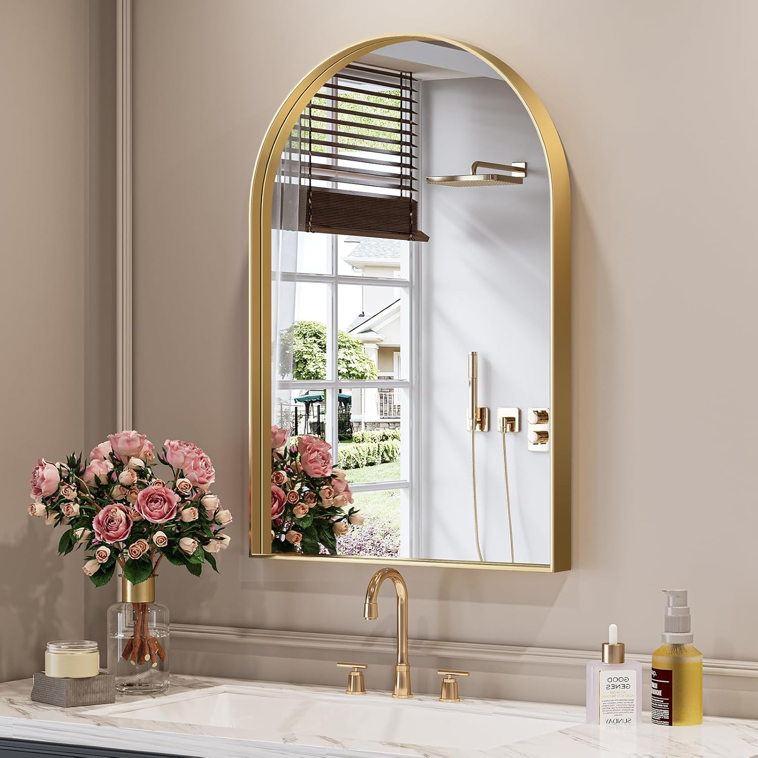 Amazon.com: Mestikits 22" X 30" Gold Arch Mirror For Bathroom, Arched ... throughout