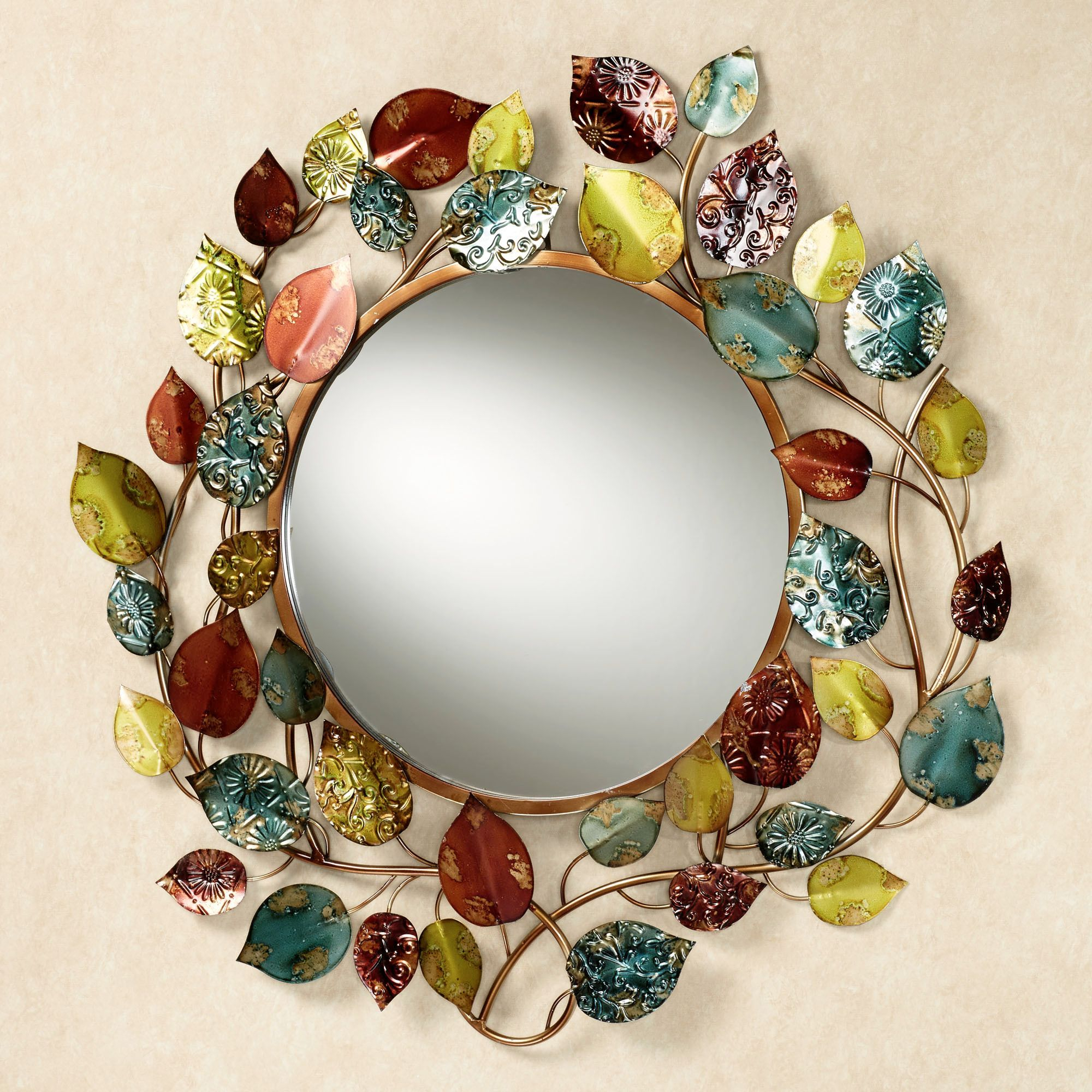 Autumn Array Metal Leaf Round Wall Mirror | Mirror Design Wall, Mirror ... with regard to Unveiling the Craftsmanship Behind 3D Leaf Design Mirrors