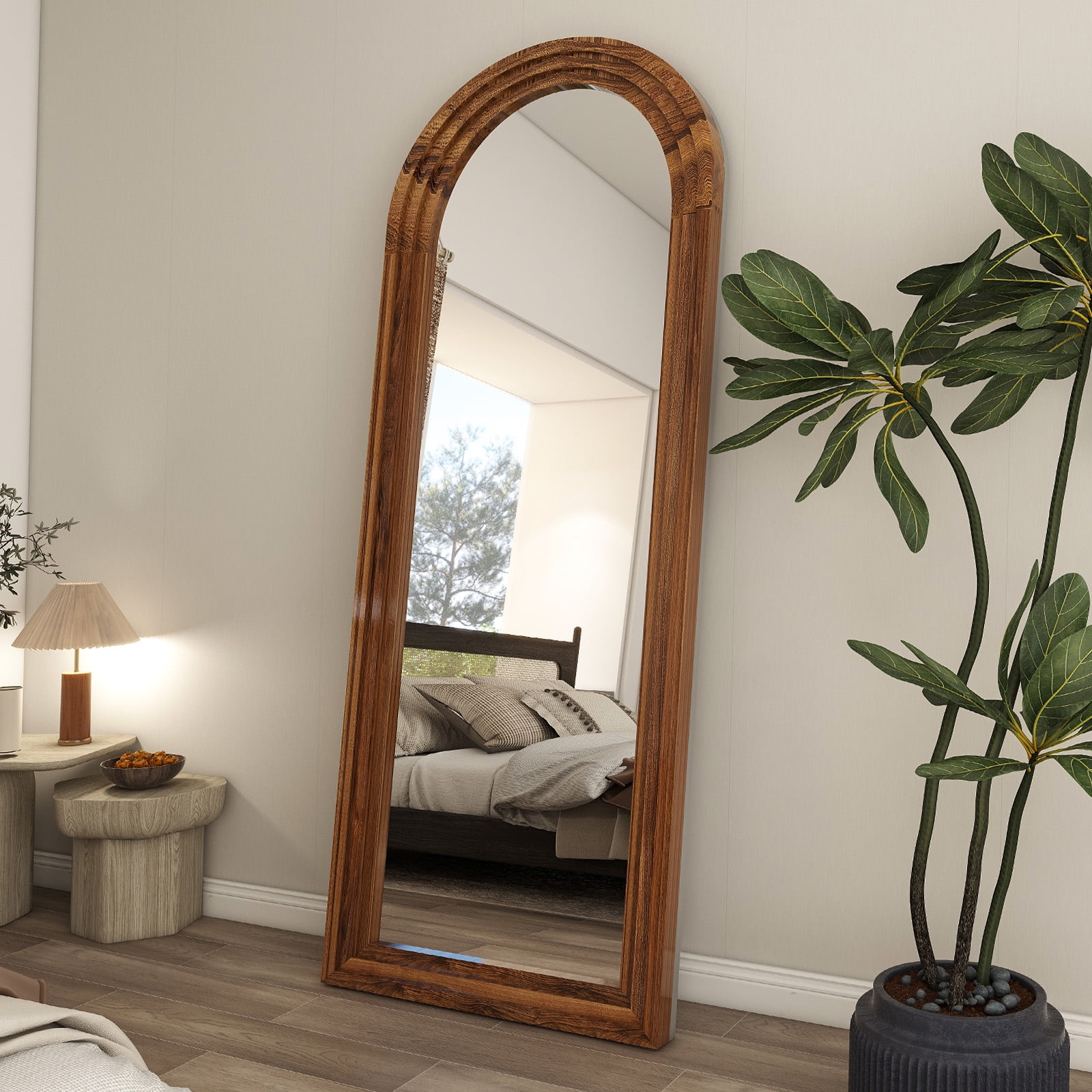 "Beautypeak 71""X30"" Full Body Mirror, Arched, Solid Wood Framed ... regarding A Touch of Warmth Why the Brown Sphere Iron Frame Mirror Stands Out