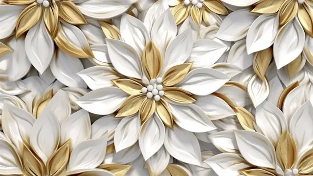Elegant 3D Render White And Gold Abstract Flower Pattern Tiles Ideal ... inside