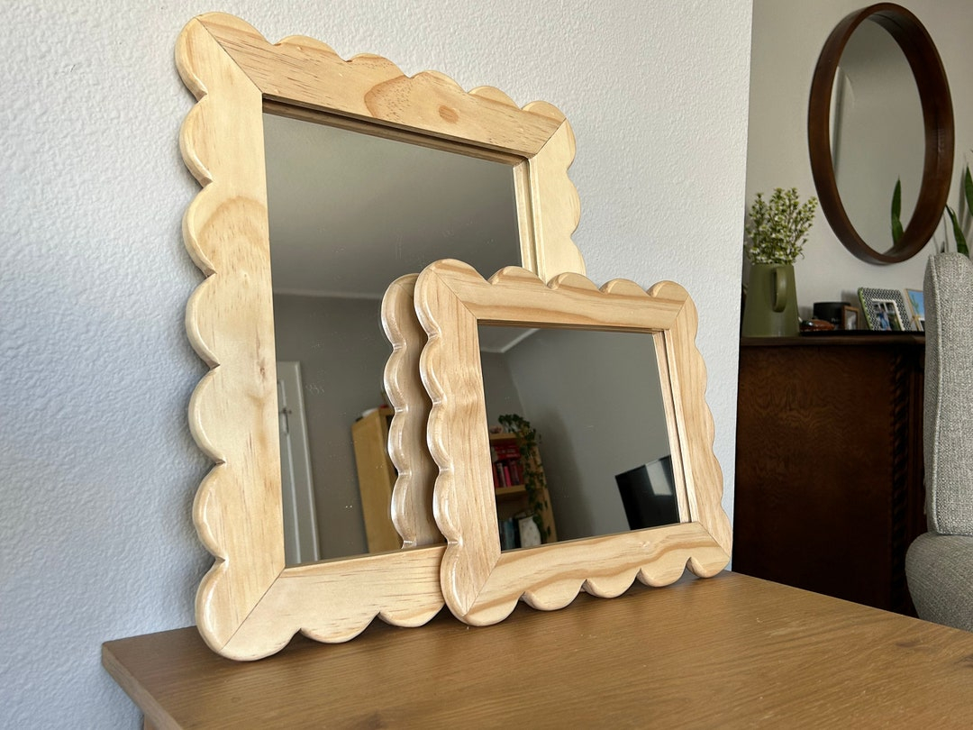 Handmade Scalloped Wooden Frame With Mirror Multiple Colors Available ... intended for