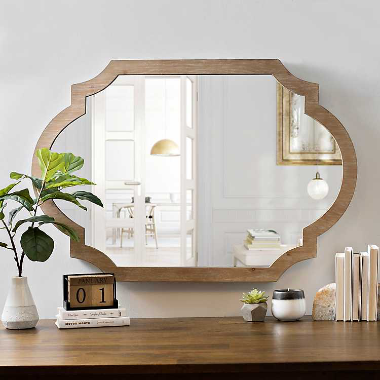 Natural Wood Scalloped Mirror | Kirklands | Scalloped Mirror, Wood ... inside How a Scalloped Wooden Frame Elevates Your Mirror's Style