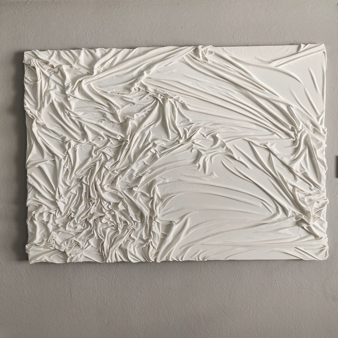 Original White Fabric Textured, Abstract Canvas Painting, Large Plaster ... pertaining to Discovering Artful Walls How a Textile Designer Paints With Personality