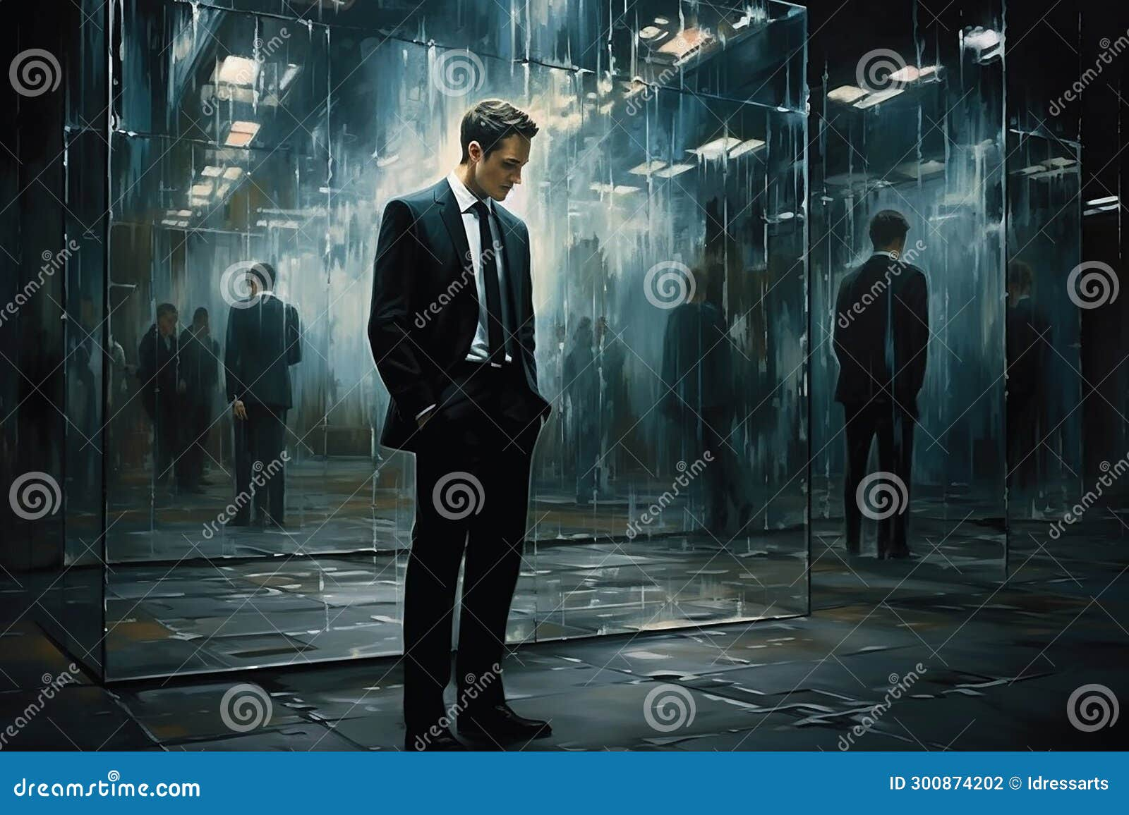 Person In A Moment Of Self-Reflection, Surrounded By Reflective ... regarding Reflecting Serenity How the Roseto Ice Blue Mirror Transforms Your Space