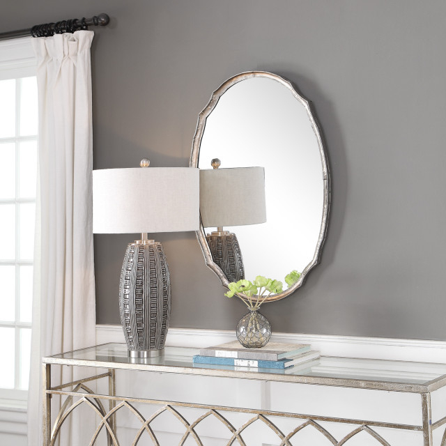 Roseto Umir21503 Vintage Oval 36" X 24" Vanity Bath Wall Mirror ... regarding Reflecting Serenity How the Roseto Ice Blue Mirror Transforms Your Space