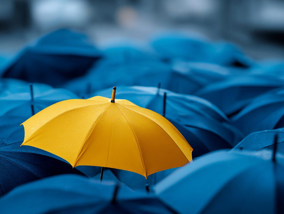 Yellow Umbrella Standing Out In Blue Crowd - Presentationgo regarding A Touch of Warmth Why the Brown Sphere Iron Frame Mirror Stands Out