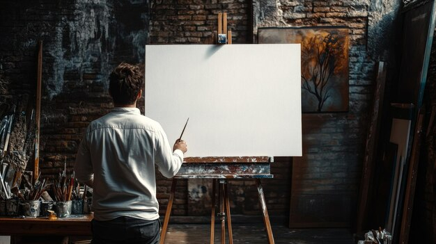 Artist Facing Blank Canvas Ready To Create Masterpiece A Painter Stands ... with From Blank Canvas to Masterpiece Creative Art Mounting Tips
