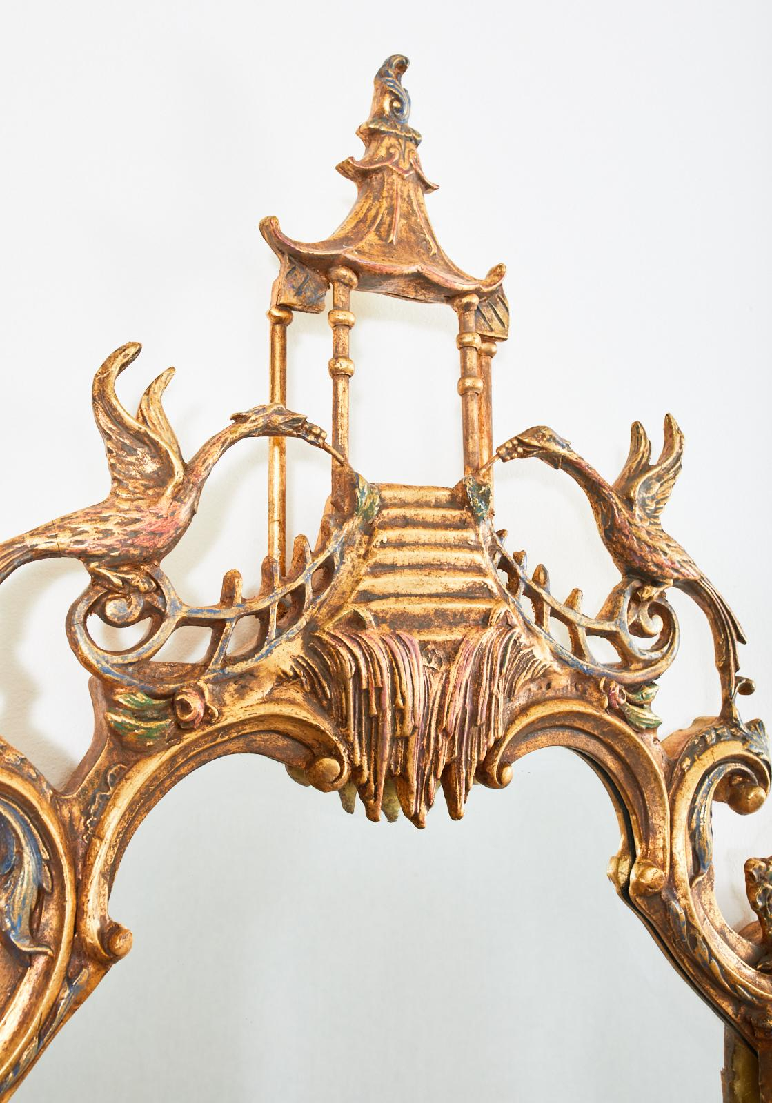Chinese Chippendale Style Pagoda Mirror With Ho Ho Birds At 1Stdibs throughout The Allure of the Chippendale Mirror in Red Asian Interiors