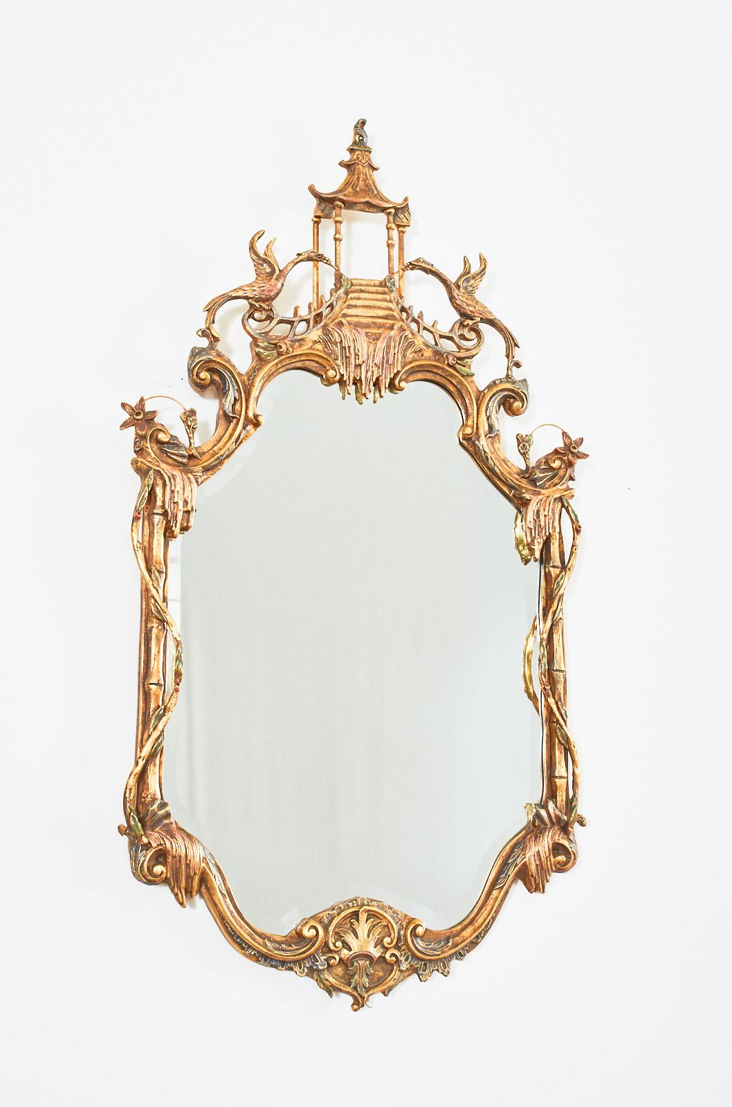 Chinese Chippendale Style Pagoda Mirror With Ho Ho Birds At 1Stdibs throughout
