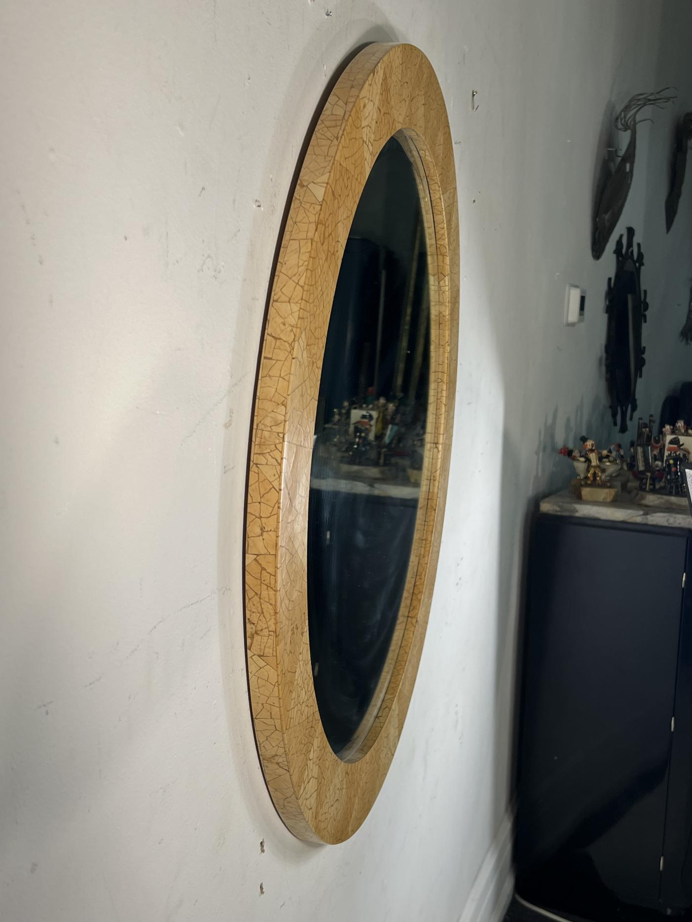 Karl Springer - Modern Round Coconut Shell Mosaic Mirror In The Manner ... with