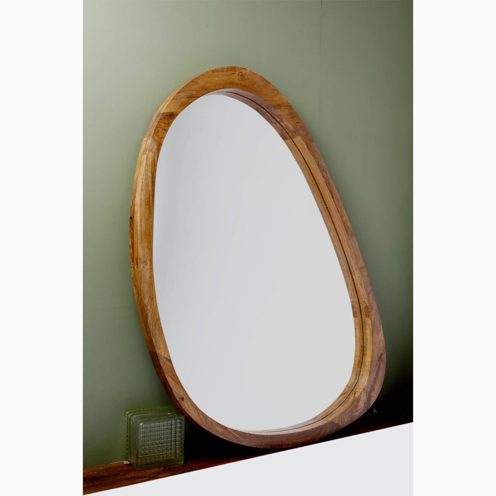Large Organic Shaped Mirror With Wooden Back intended for Discovering the Allure of Organic Shaped Mirrors with Matte Black Knob Frames