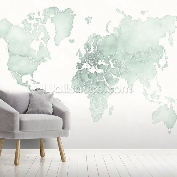 Mint Wanderlust Map Wall Mural | Wallsauce Uk within