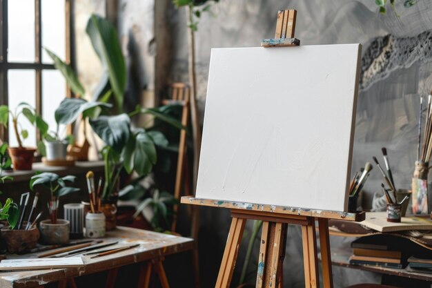 Premium Photo | An Inviting Blank Canvas Stands On An Easel In A Cozy ... for From Blank Canvas to Masterpiece Creative Art Mounting Tips