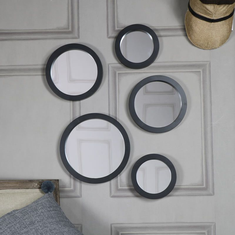 Set Of 5 Round Black Wall Mirrors | Black Wall Mirror, Mirror Wall ... in Choosing the Right Black Ring Mirror for Your Home