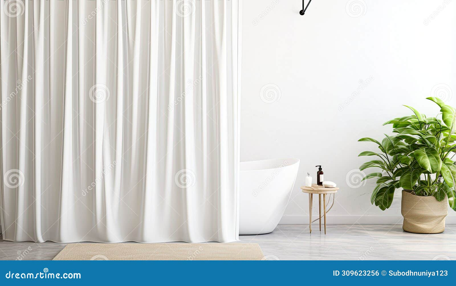 Shower Curtain In White Modern Bathroom Interior Stock Illustration ... with