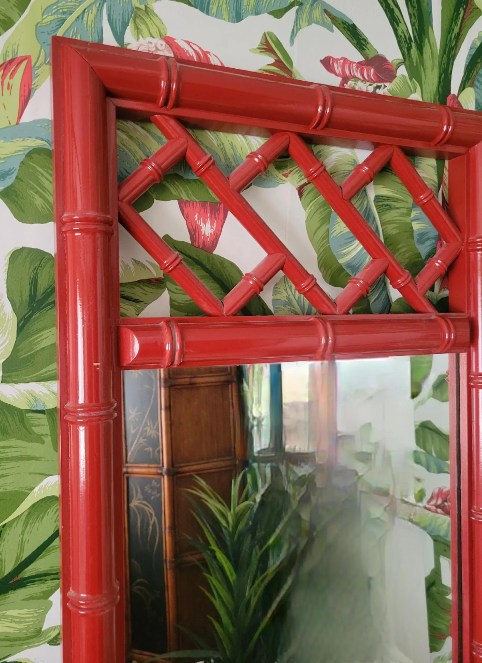 Vintage Chinese Chippendale Palm Beach Regency Red Lacquered Tall Wall ... within The Allure of the Chippendale Mirror in Red Asian Interiors