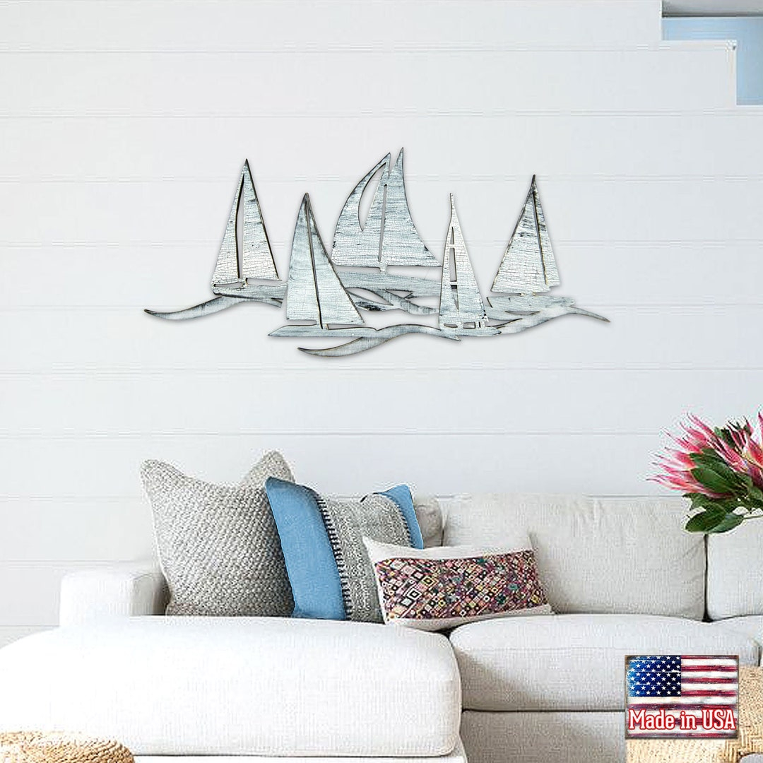 Small Sailing Fleet Coastal Wooden Wall Art That Captures Ocean Essence
