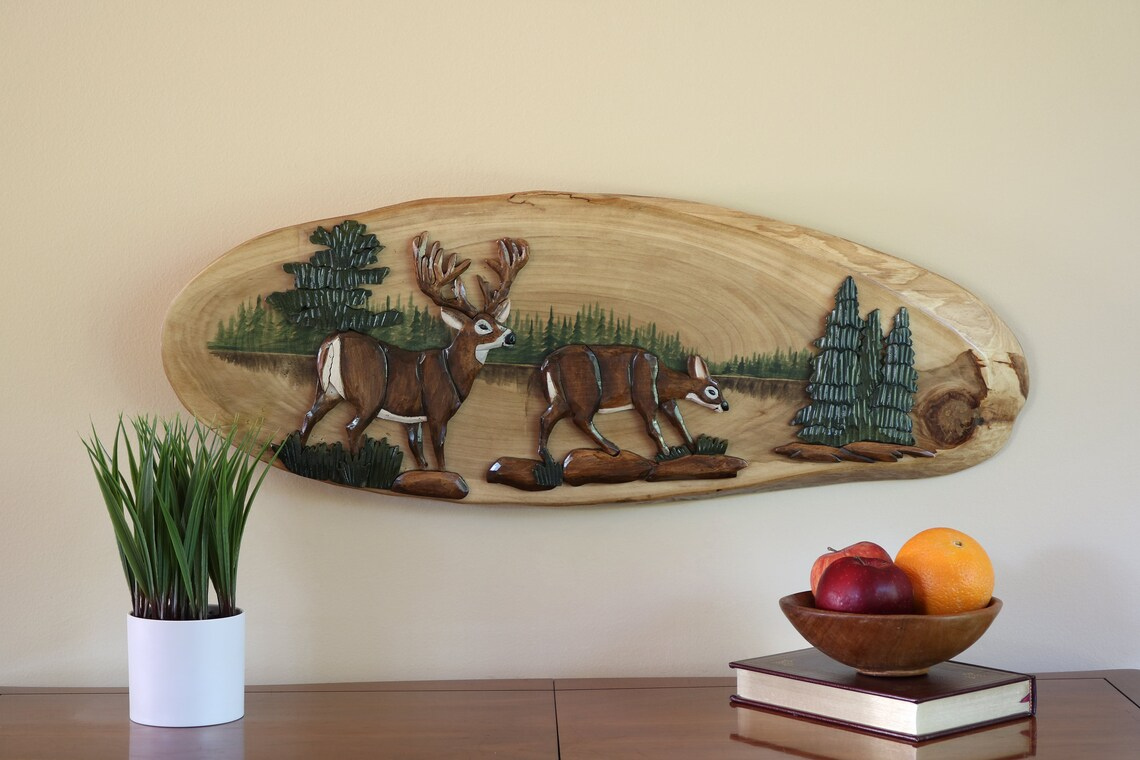 Deer Family Intarsia Wood Wall Art Deer Family Intarsia Wood | Etsy with regard to Exploring the Artistry Behind Handcrafted Deer Intarsia Wood Wall Art