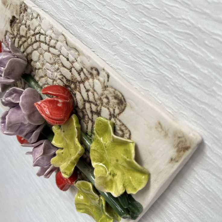 Handmade Ceramic Flower Wall Art,Colorful Floral Decorative Tile,3D ... pertaining to Ceramic Flower Wall Decor