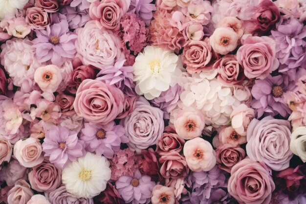 Premium Ai Image | Flowers Wall Background Fresh Blooming Flowers ... with regard to Balancing Color and Texture in Medium Blooming Wall Displays