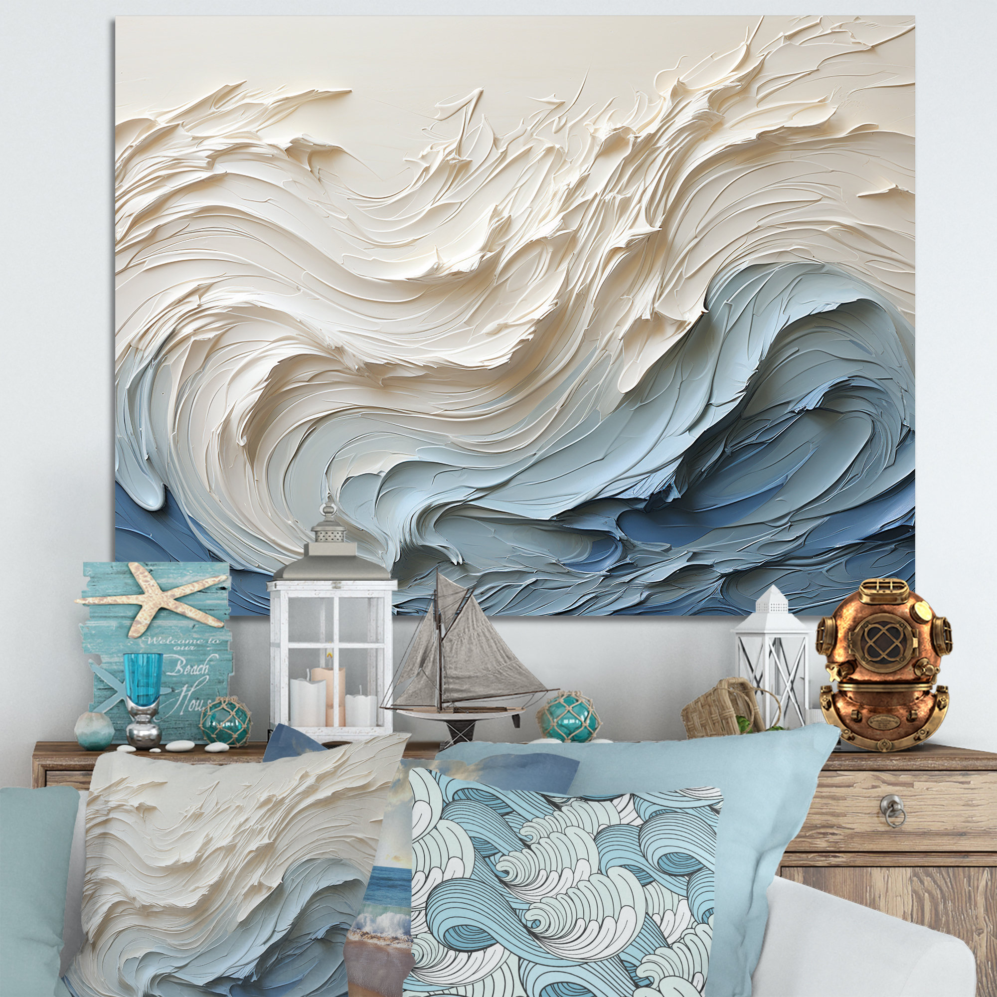 Mastering the Composition Techniques in White and Blue Waves Under Sun Art