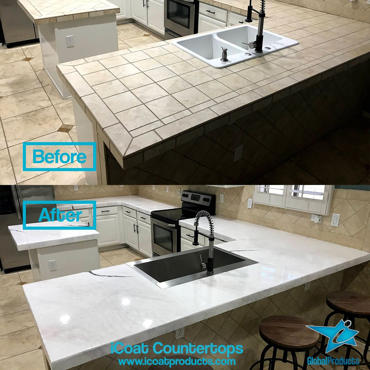 Quick kitchen makeover with easy to apply marble tiles