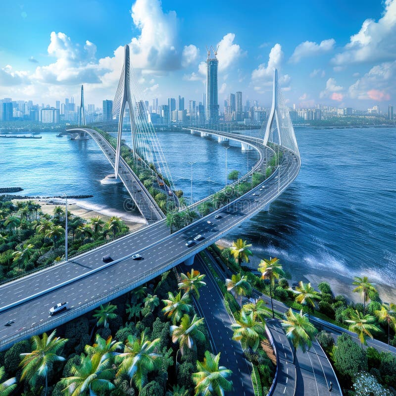 A Stunning Modern Bridge Spans The Shimmering Bay, Connecting Vibrant ... intended for Capturing Urban Landscapes Through Contemporary Bridge Photography