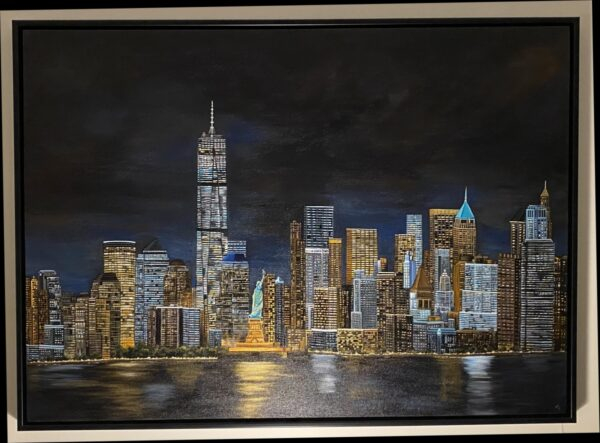 Acrylic Painting On Canvas - New York City Night Skyline | Imagicart for "New York Skyline At Night" Canvas Print