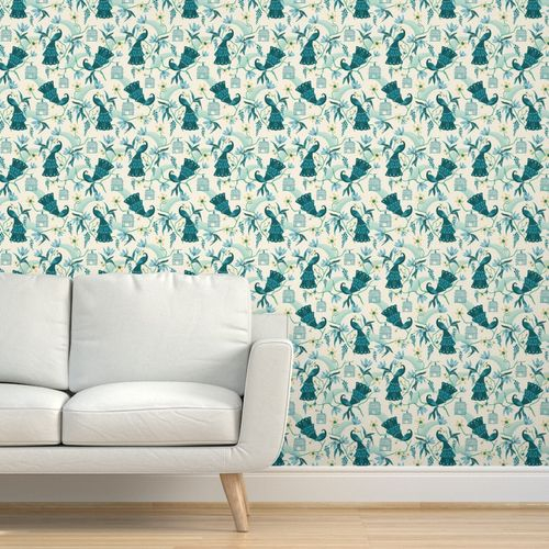 Aviary - Peacock Chinoiserie Cream | Spoonflower inside Mastering Precision with the Heather Dutton Aviary Cream Recessed Framing Square
