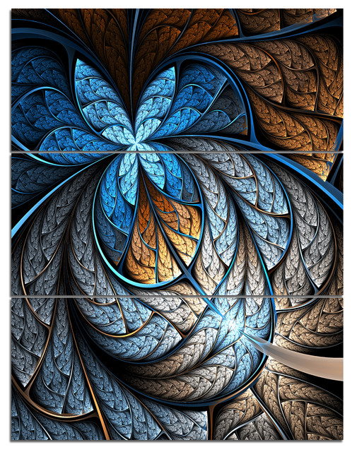 "Blue Brown Fractal Flower Pattern" Digital Wall Art, 3 Panels, 28"X36 ... within Exploring the Mathematical Beauty of Brown Fractal Flower Patterns in Digital Art