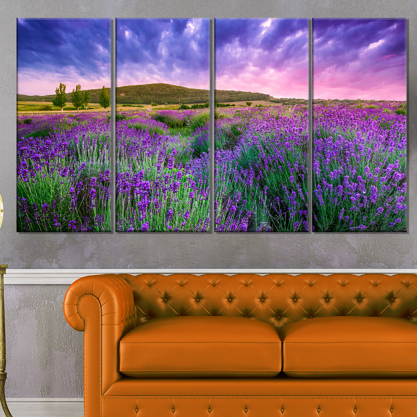 Design Art 'Summer Lavender Field In Tihany' 4 Piece Photographic Print ... throughout "Summer Lavender Field In Tihany" Modern Landscape Wall Art