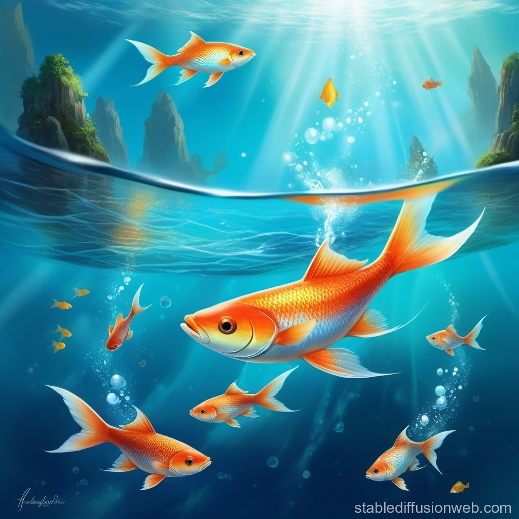 Fish In Floating Water | Stable Diffusion Online throughout Fish Blue Floating Acrylic Art By Rachel Lee Of My Dream Wall, Assorted