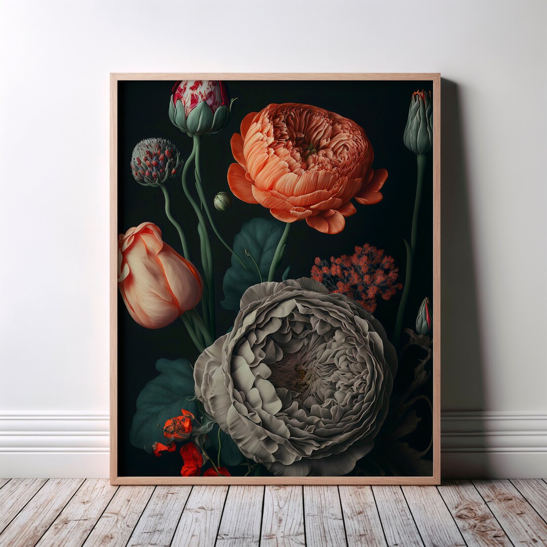 Floral Wall Art Prints, Rosen Blumen Wandkunst, Surreale Blume ... for The Evolution of Blume Ornament Plaque Wall Decor Through History