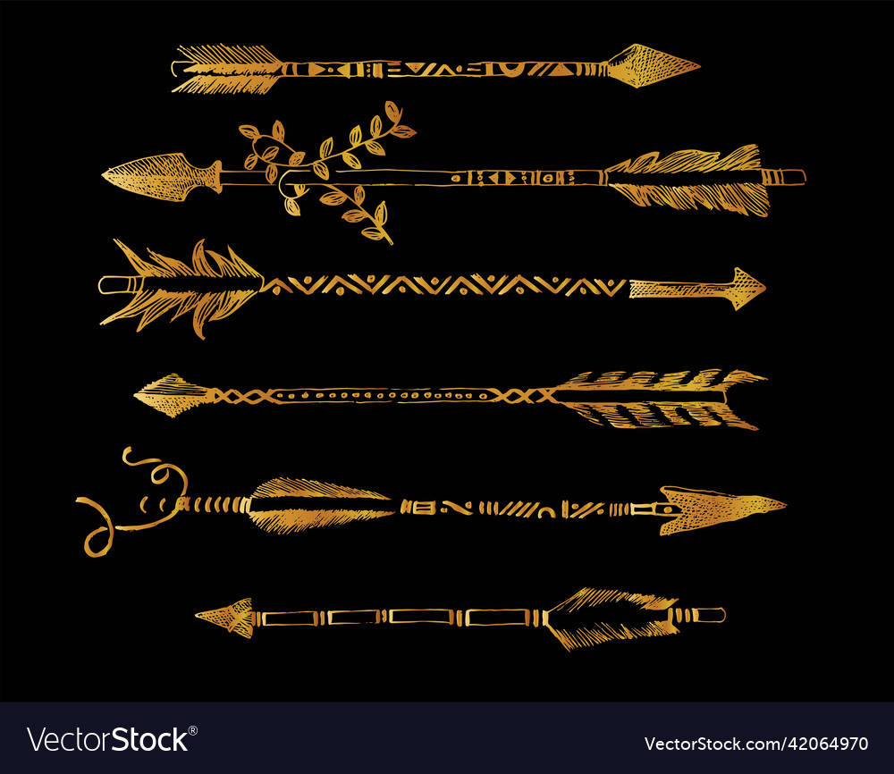 Gold Sketch Decorative Arrows Royalty Free Vector Image intended for Arrow Wall Decor, Gold