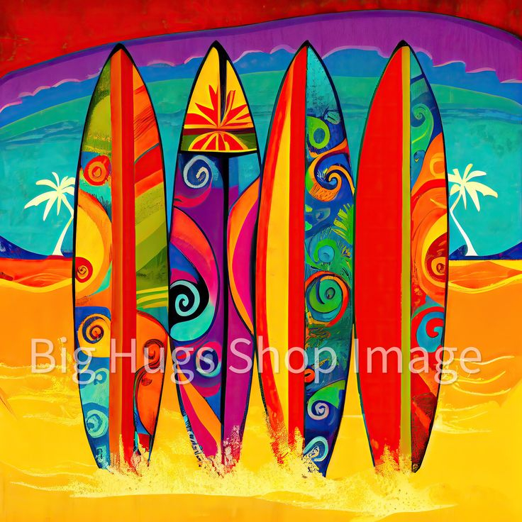 Handmade Colorful Ceramic Tile With Surfboards Standing In The Sand At ... throughout 4X16" Single Surfboard Ceramic Wall Decor Art Tile