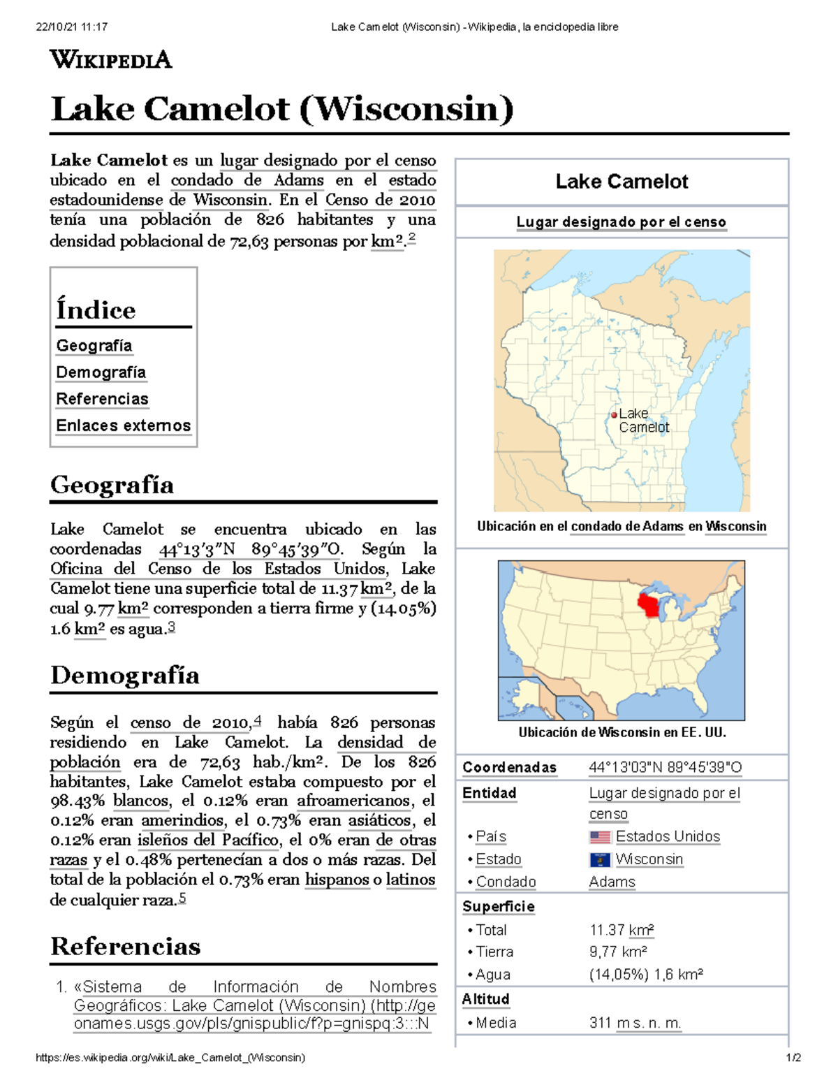 Lake Camelot (Wisconsin) - Wikipedia, La Enciclopedia Libre - Copia ... pertaining to Lake Camelot, Wisconsin-Wood Lake Map, Medium Standout