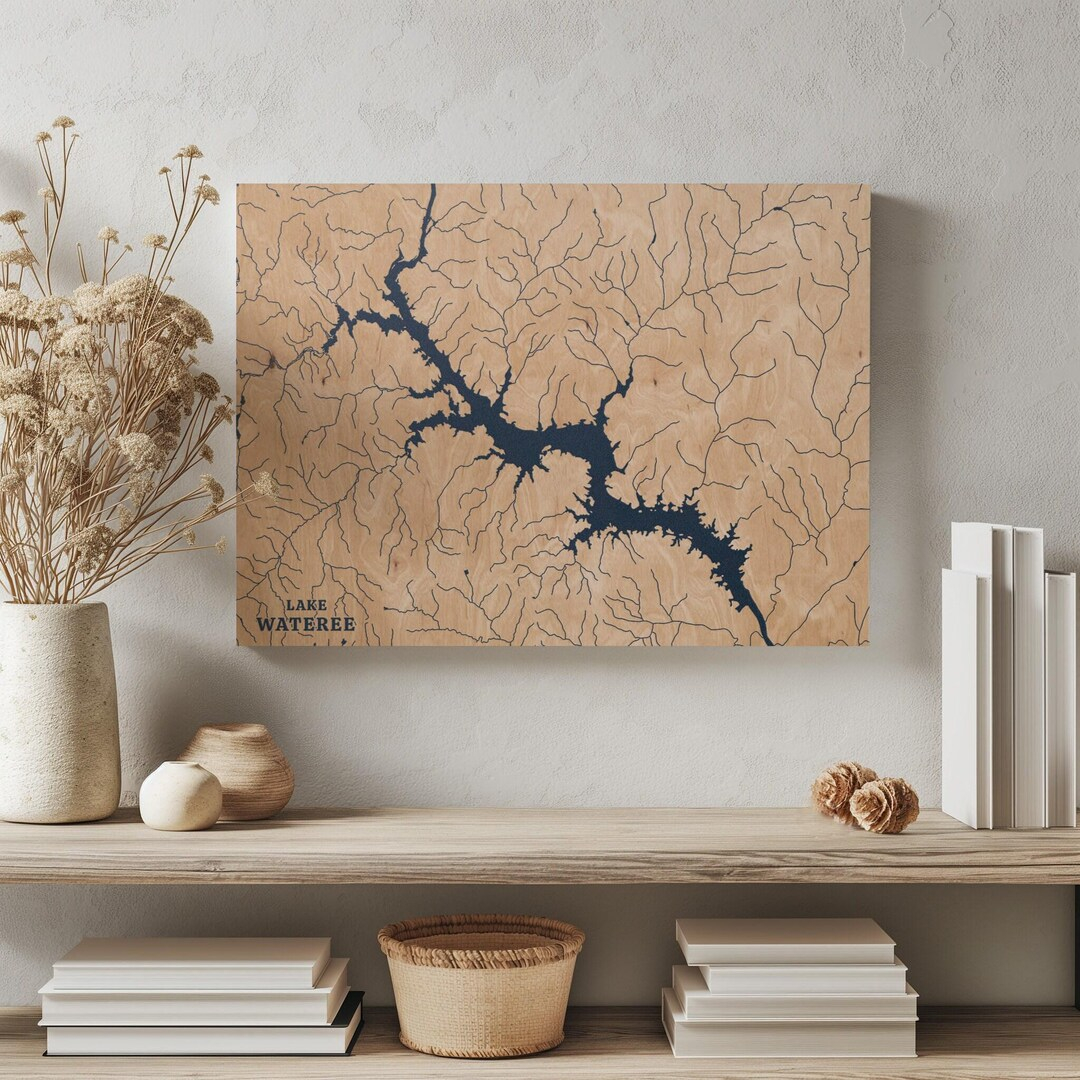 Lake Wateree South Carolina | Custom Lake Map Home Decor, Personalized ... for Lake Wateree, South Carolina-Wood Lake Map, Small Framed