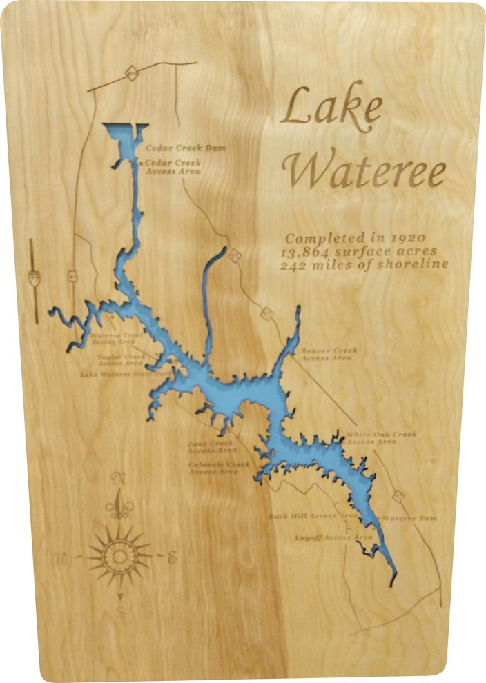Lake Wateree, South Carolina-Wood Lake Map, Medium - Contemporary ... inside The Art and Science of Lake Wateree Mapping in Historic South Carolina