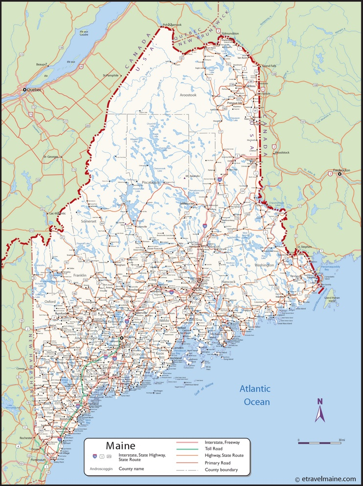 Large Detailed Map Of Maine With Cities And Towns within South Twin Lake, Maine-Wood Lake Map, Small Framed