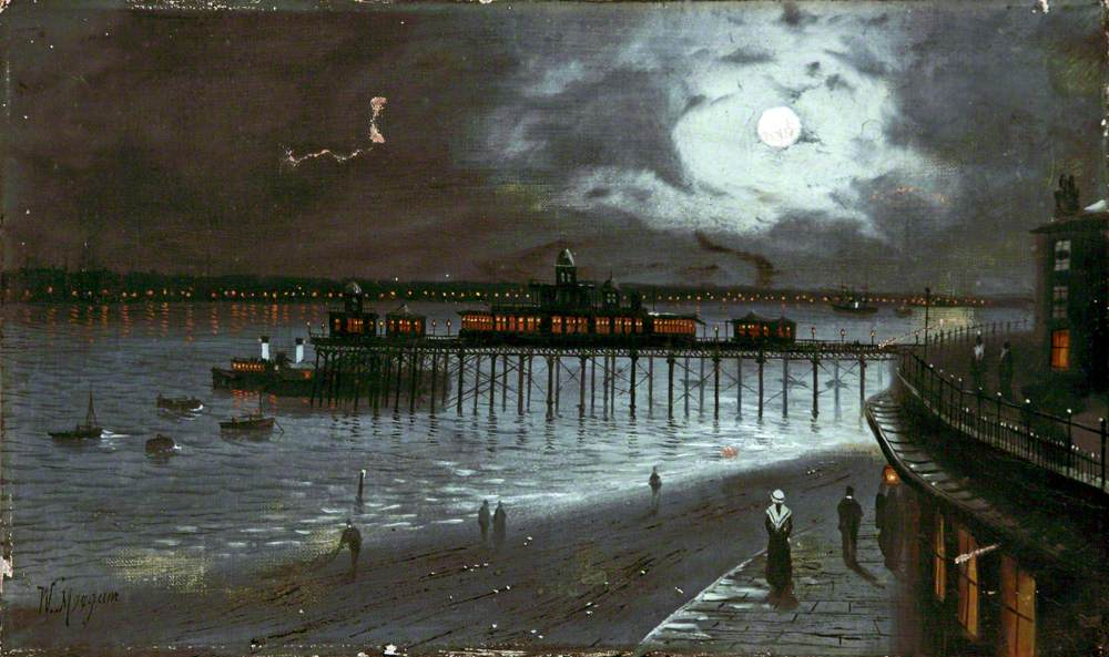 Moonlit Pier, New Brighton, Wirral | Art Uk for The Quiet Beauty of Forgotten Piers in Modern Art