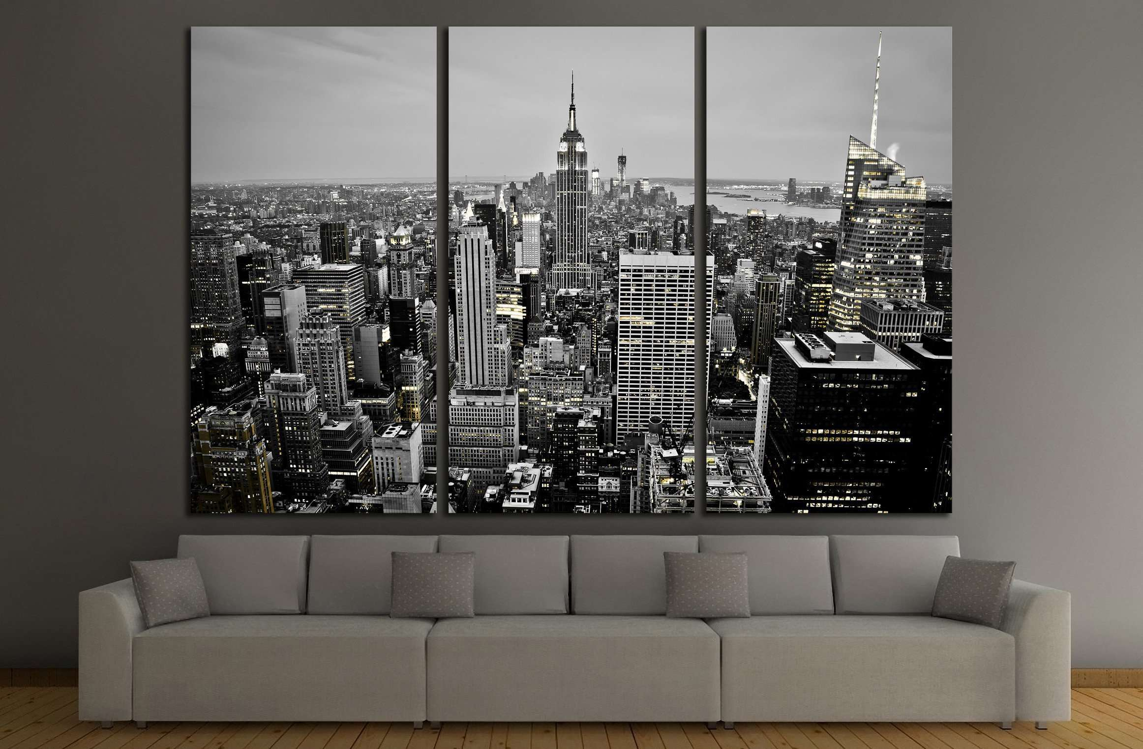 New York City Skyline At Night Canvas Art Wall Decor 3 Piece Canvas ... throughout Comparing Different Canvas Materials for Authentic NYC Night View Prints