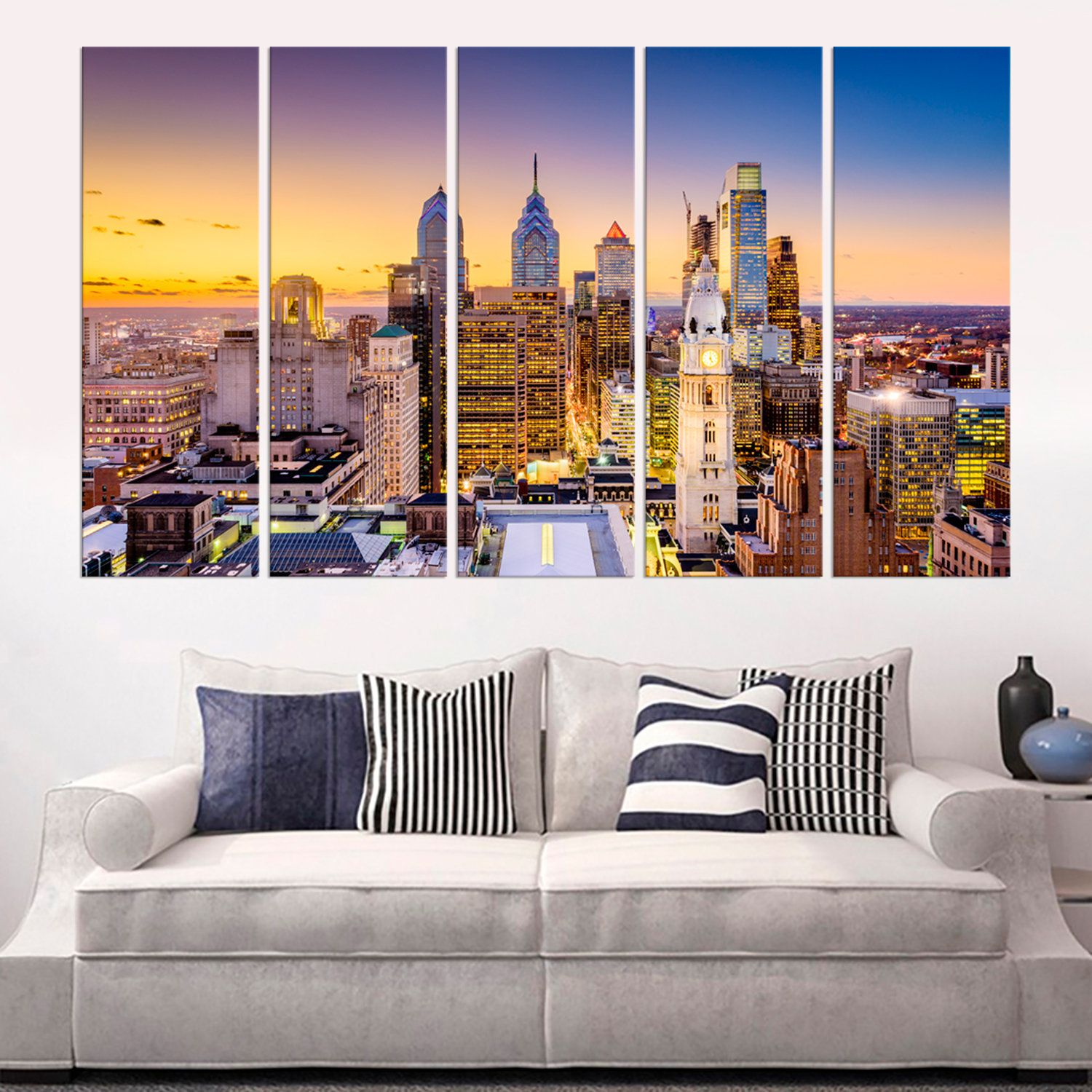 Philadelphia Skyline Canvas Print Philadelphia Canvas Wall Art Philly ... inside Artistic Perspectives on Philadelphia's Evening Architecture in Canvas Form