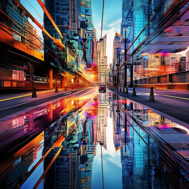 Premium Photo | Urban Landscape With Bridges Reflected In Glass Buildings for "Modern Bridge" Cityscape Photography Canvas Print