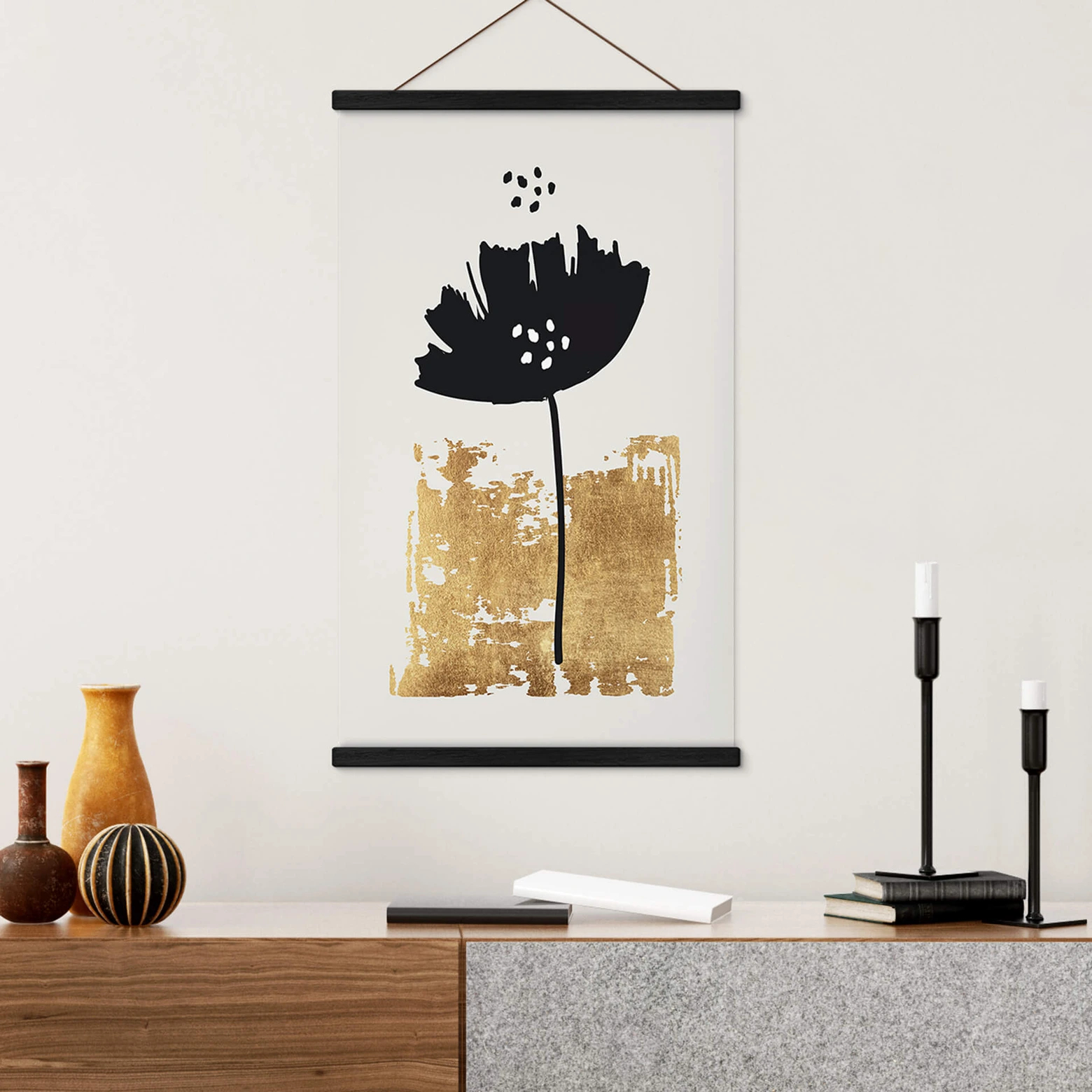 Stoffbild Kubistika - Schwarze Blume | Wall-Art.de with regard to Blume Ornament Plaque Wall Decor