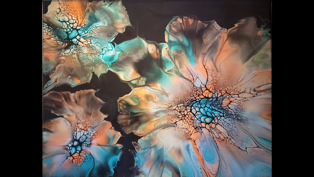 (514) Multiple Bloom(S)Technique Acrylic Pour Painting Spun Out On ... intended for "Washed Out Flowers" Oil Painting On Wrapped Canvas, Wall Artwork; Modern Art